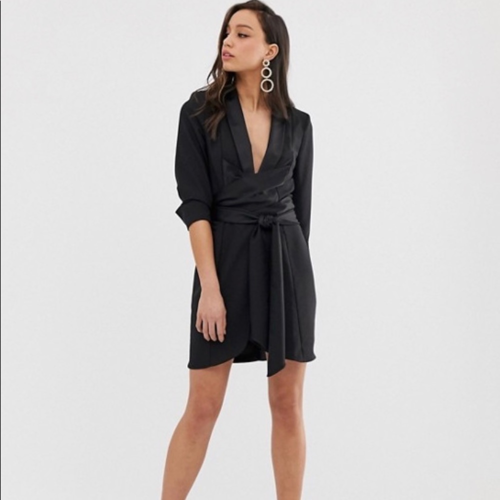 ASOS DESIGN Tall mini tux dress with self tie belt